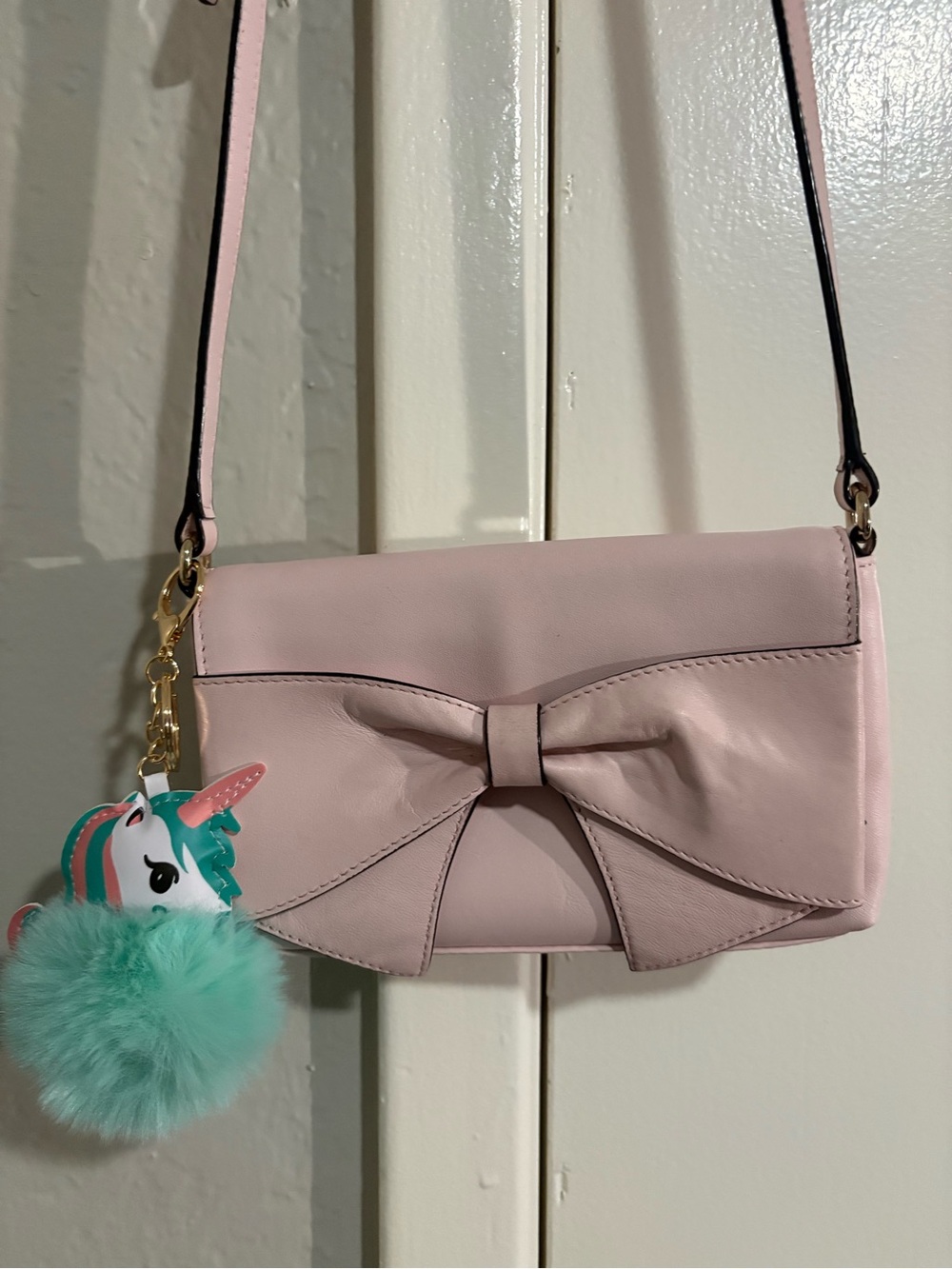 kate spade Pink Bow Crossbody with Teal Pom Charm